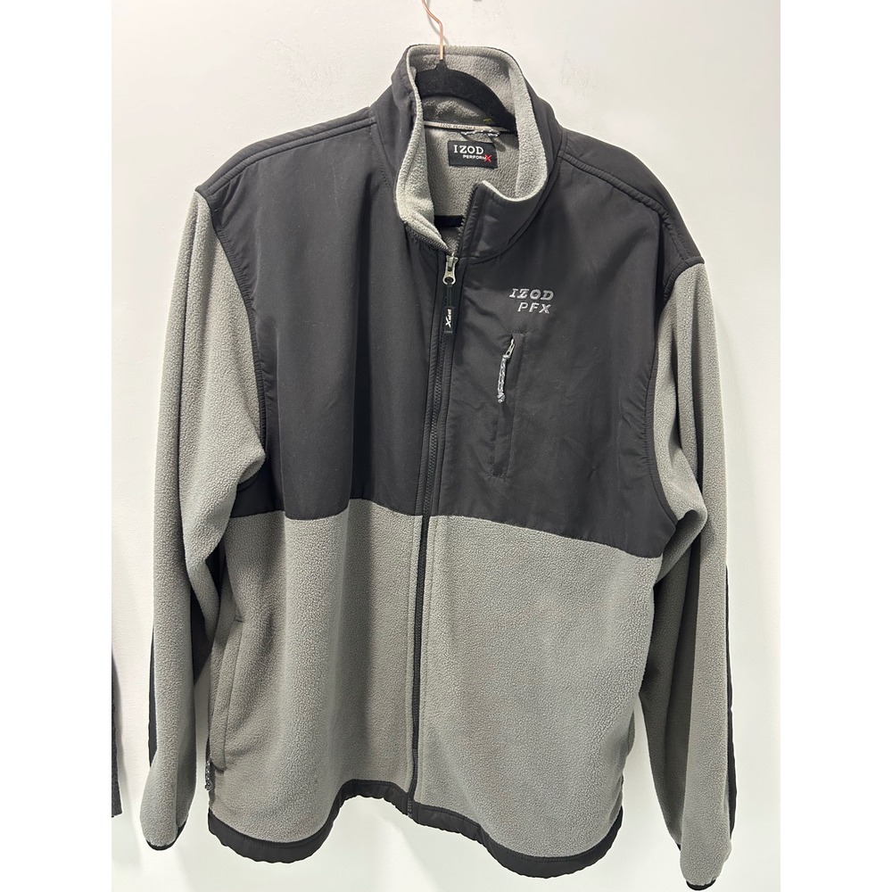 IZOD PerformX PFX Mens XL Fleece Jacket Full Zip Colorblock Grey Black Outdoor